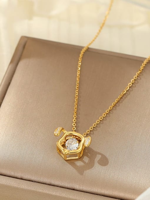 NS1091 [Dog Gold] 925 Sterling Silver Cubic Zirconia Zodiac Trend Necklace